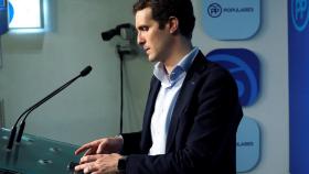 Pablo Casado, en la sede del PP en Génova este miércoles.