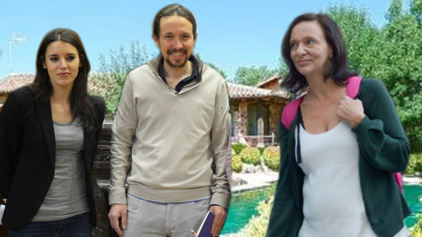 Irene Montero, Pablo Iglesias y Carolina Bescansa en un montaje de Jaleos.