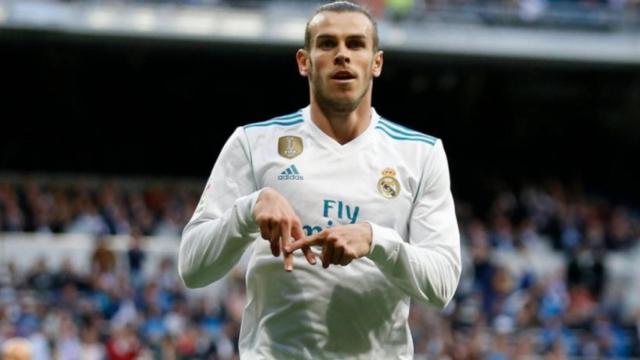 Gareth Bale celebra su gol en el Santiago Bernabéu