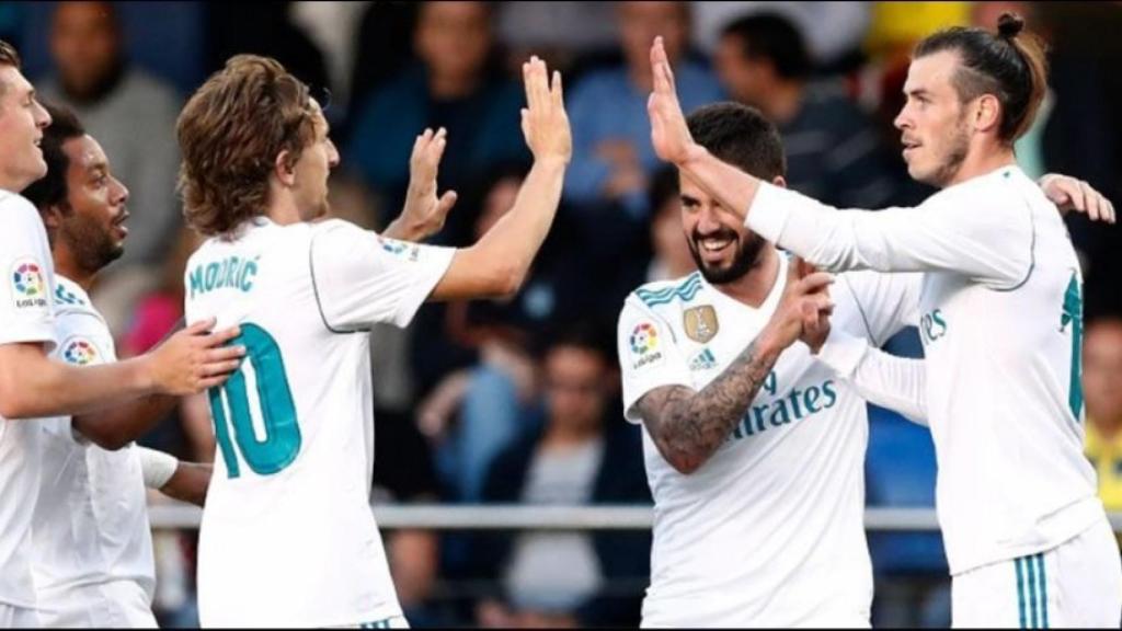 Celebración del gol de Bale en el Estadio de la Cerámica