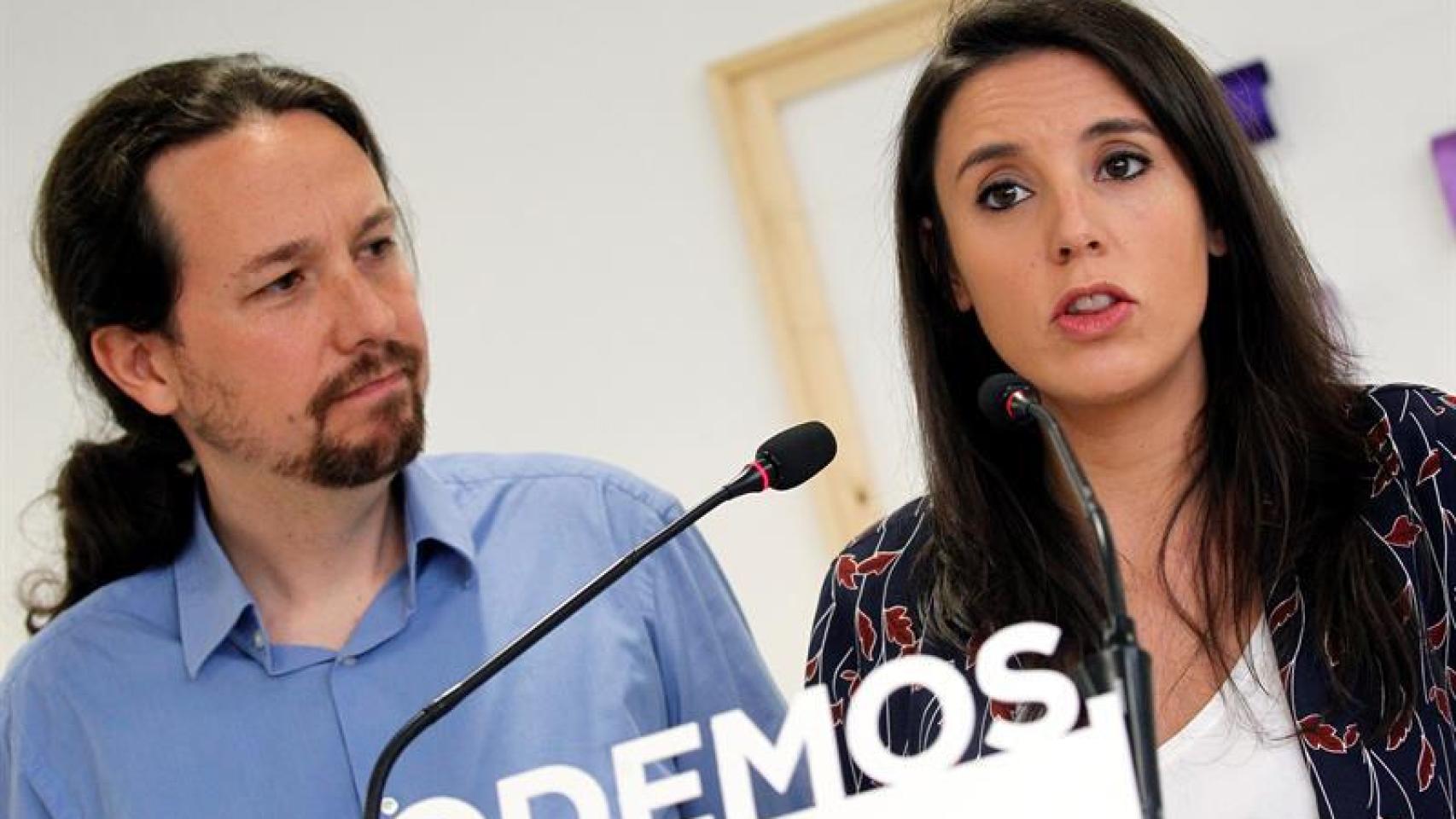 Pablo Iglesias e Irene Montero durante su comparecencia de este sábado.