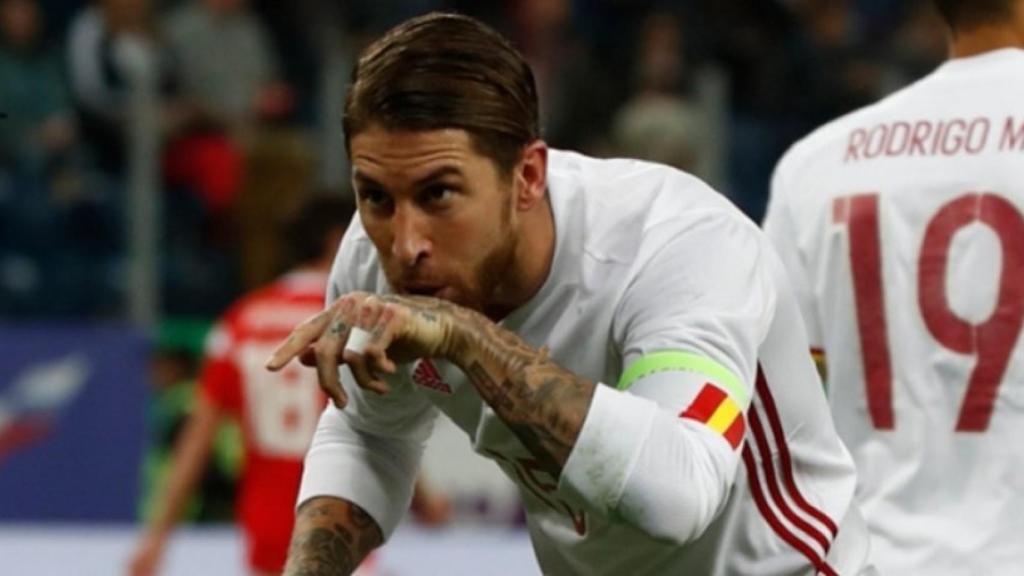 Sergio Ramos celebra un gol con la Selección. Foto: (rfef.es)