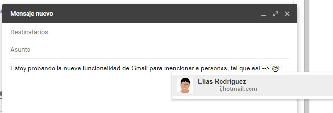 mencionar gente en gmail como en twitter censurado