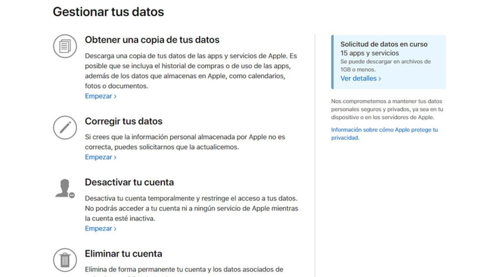 gestionar datos apple