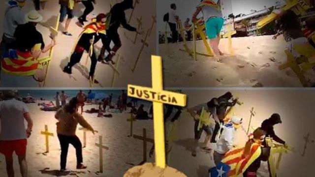 Imágenes de algunos de los conflictos en las playas por las cruces amarillas.