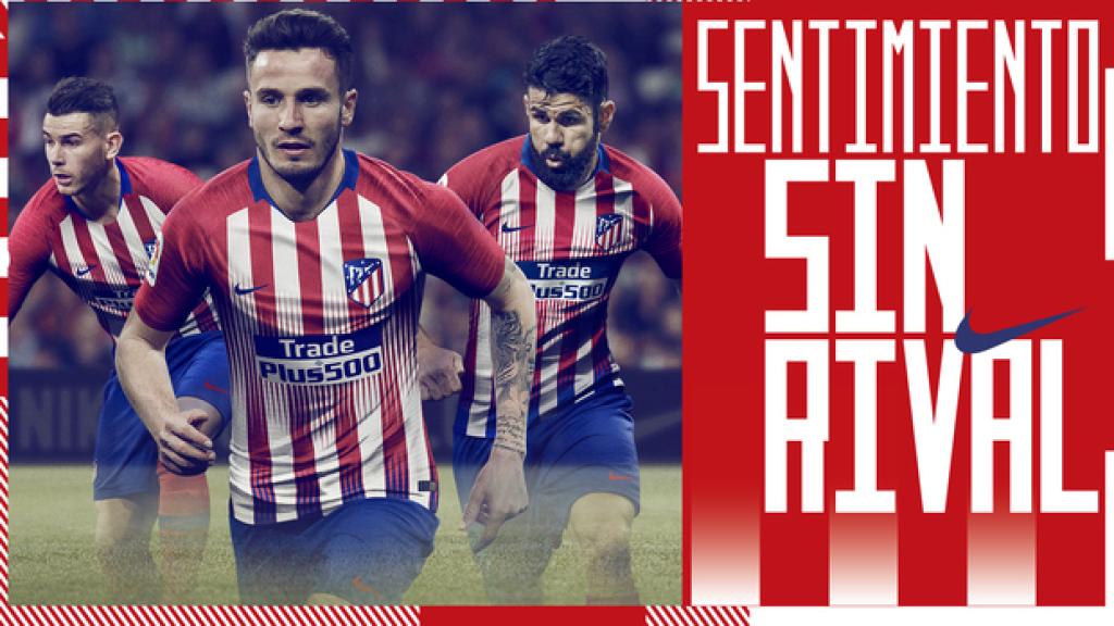 Saúl, Diego Costa y Lucas ejercieron de modelos para la nueva camiseta atlética.