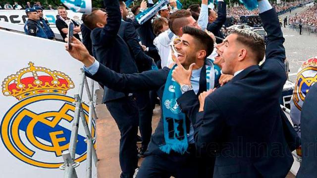 Los jugadores del Real Madrid, en Cibeles