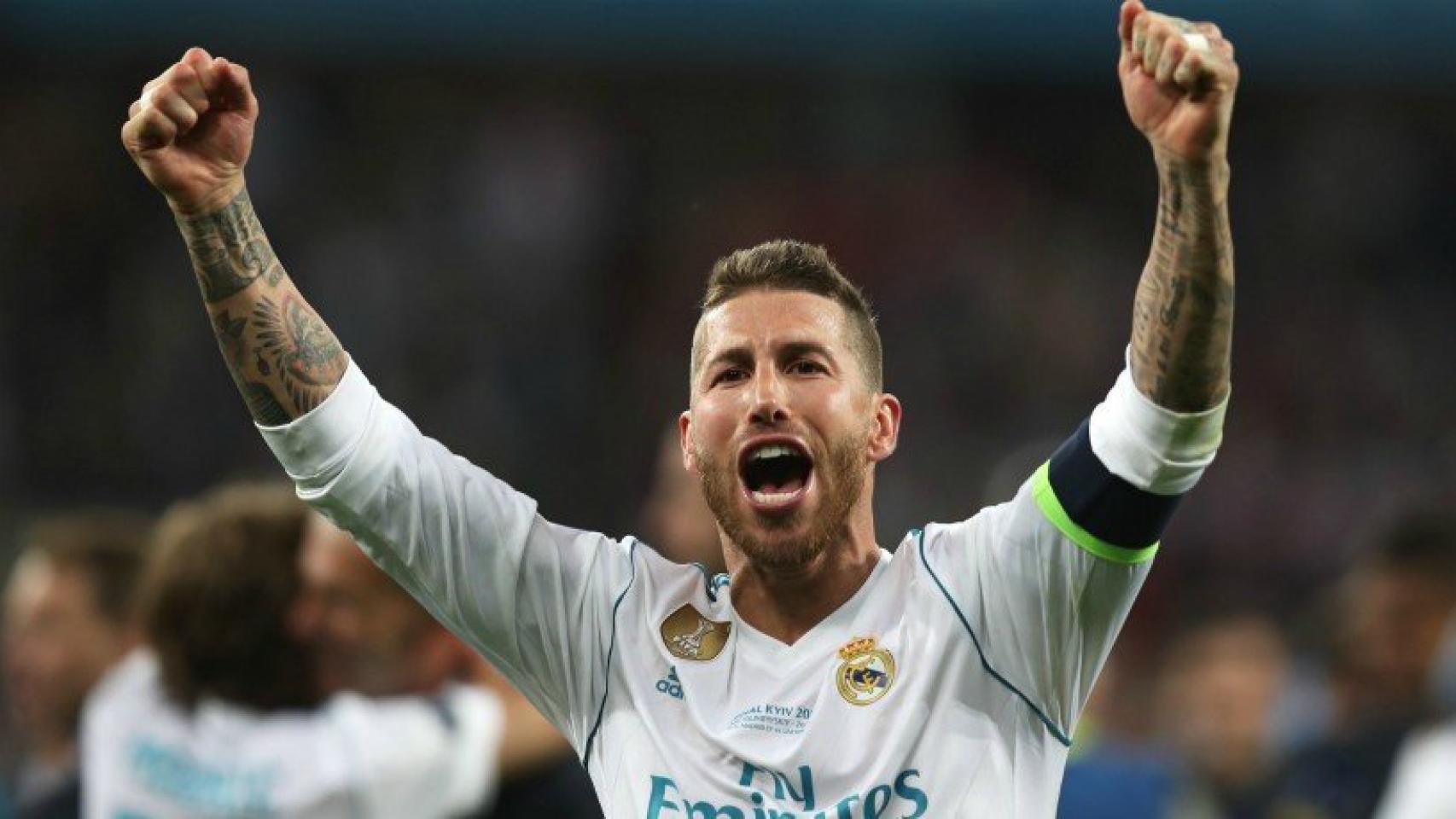 Ramos celebra La Decimotercera. Foto Twitter (@ChampionsLeague)