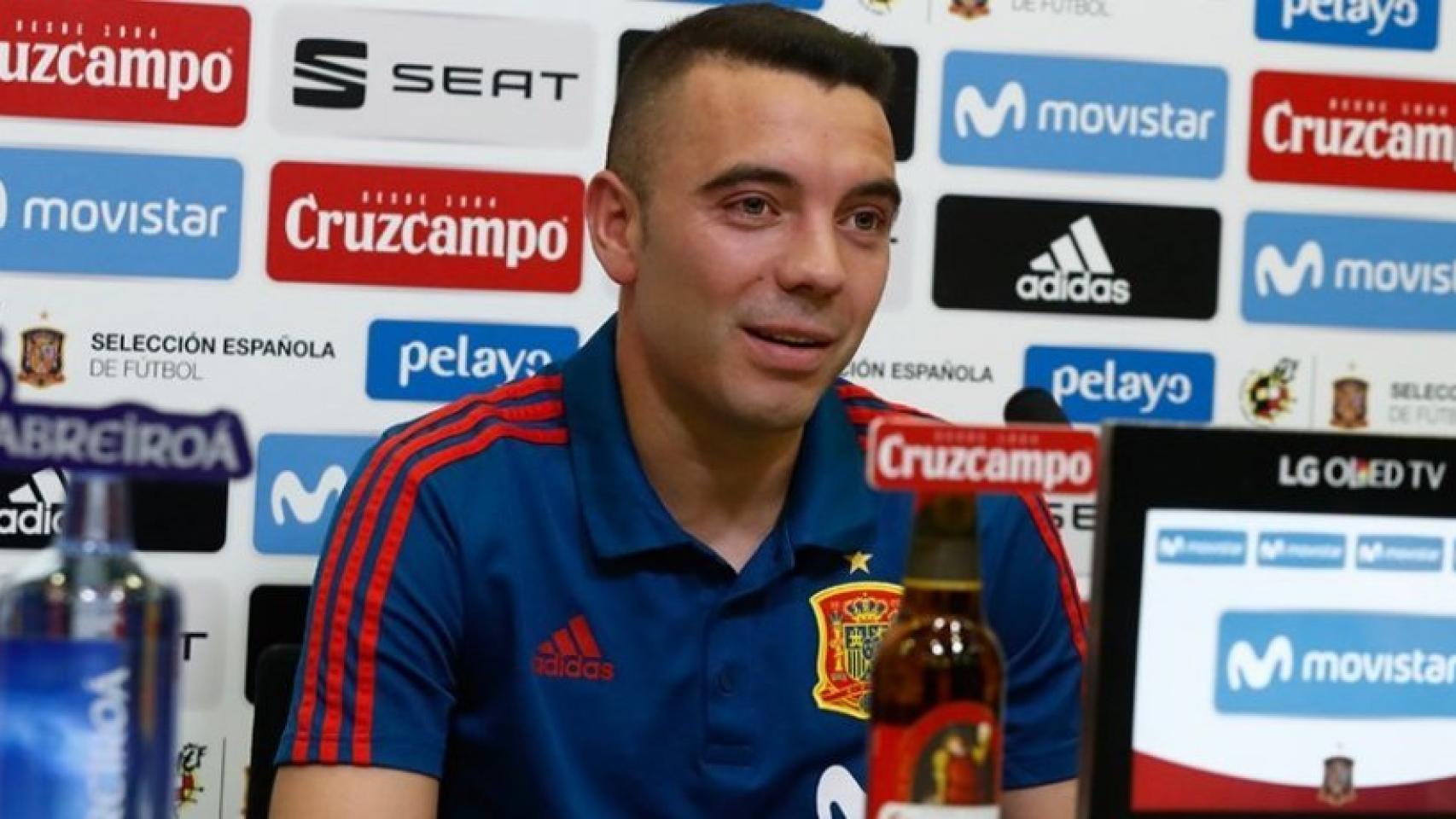 Iago Aspas en rueda de prensa con España. Foto: Twitter (sefútbol).