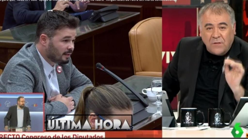 Ferreras en el momento en que corta a Rufián en 'Al Rojo Vivo' cuando relaciona a Casals con las intrigas de la Gürtel.