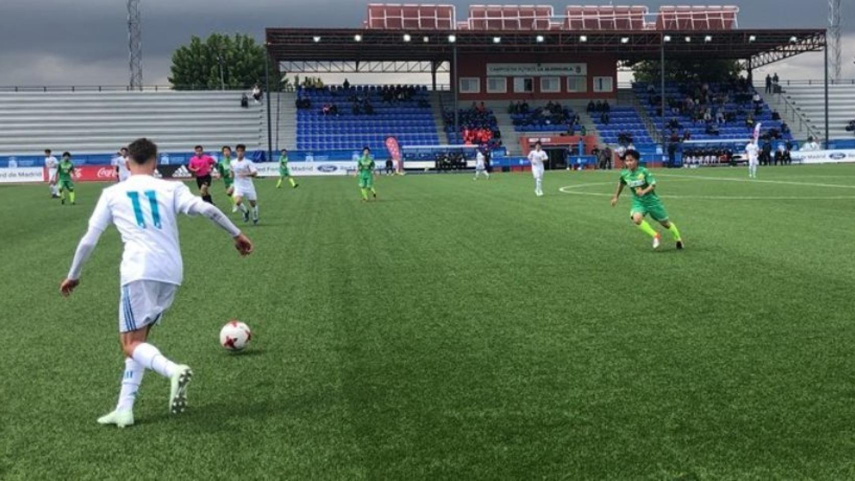 El Juvenil C jugando el partido del Mundial de Clubes. Foto: Twitter (@mundialmadrid).