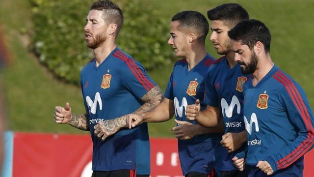 Sergio Ramos, Lucas Vázquez, Asensio e Isco entrenan con la Selección. Foto Twitter (@SeFutbol)