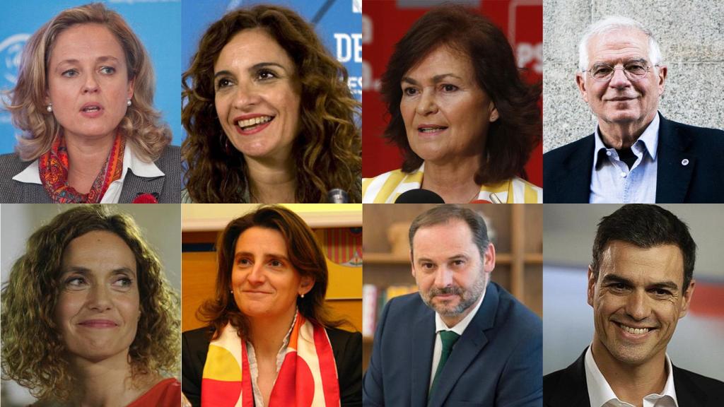 Calviño, Montero, Calvo, Borrell, Batet, Ribera, Ábalos y Pedro Sánchez