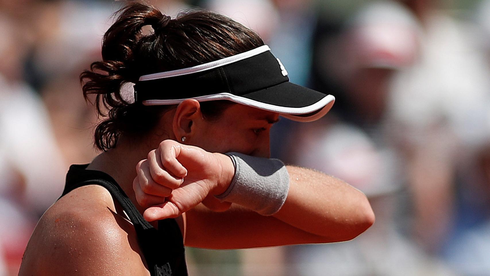 Muguruza, lamentándose durante el partido ante Halep.