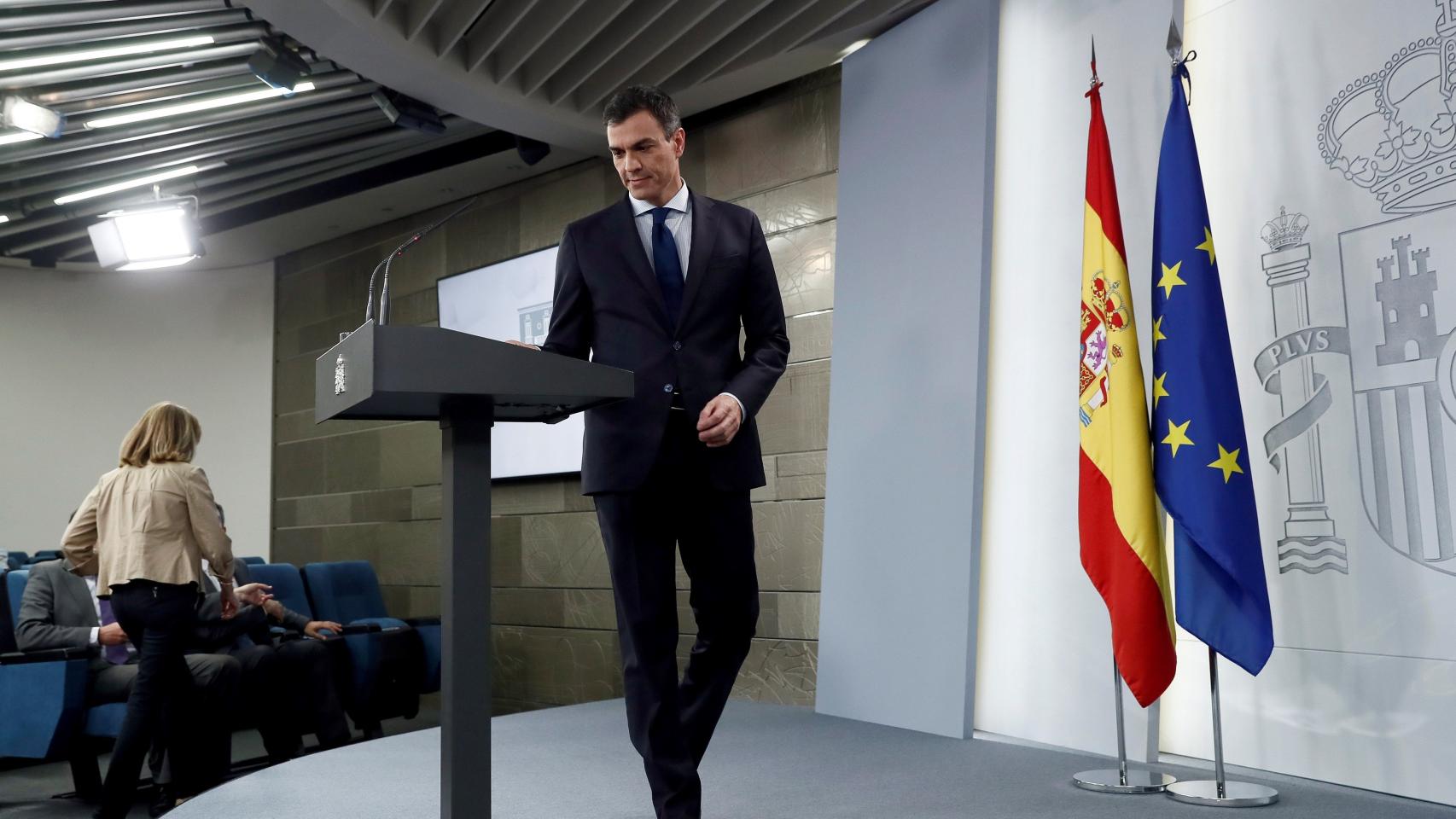 Pedro Sánchez, ante los medios en Moncloa.