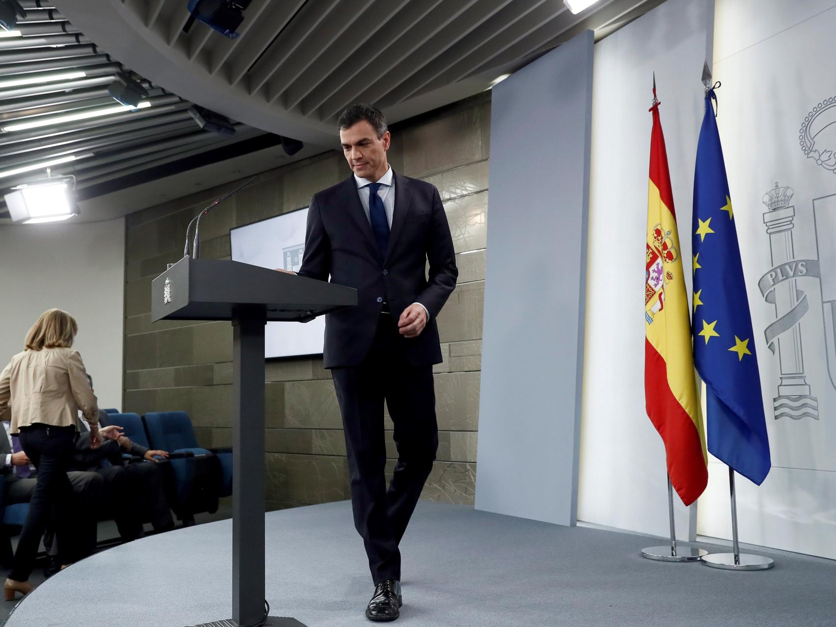 Pedro Sánchez, ante los medios en Moncloa.