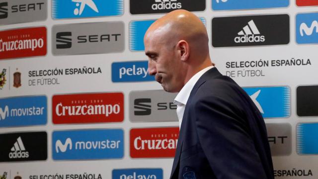 Rubiales, tras anunciar la destitución de Lopetegui.