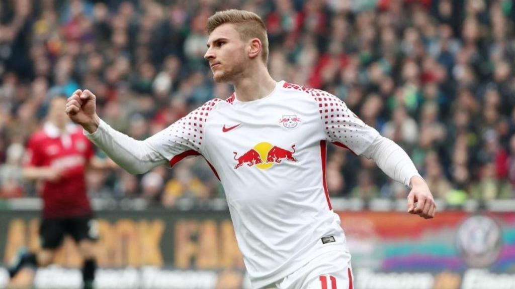 Timo Werner celebrando un gol con el Leipzig. Foto: Twitter (@DieRotenBullen).