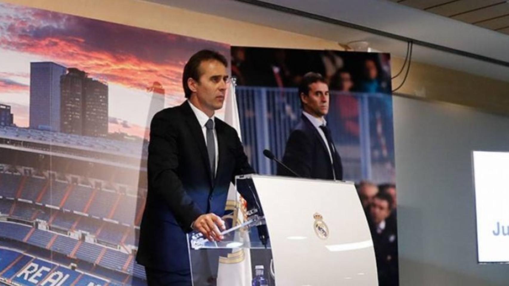 Julen Lopetegui, durante su presentación en el Santiago Bernabéu