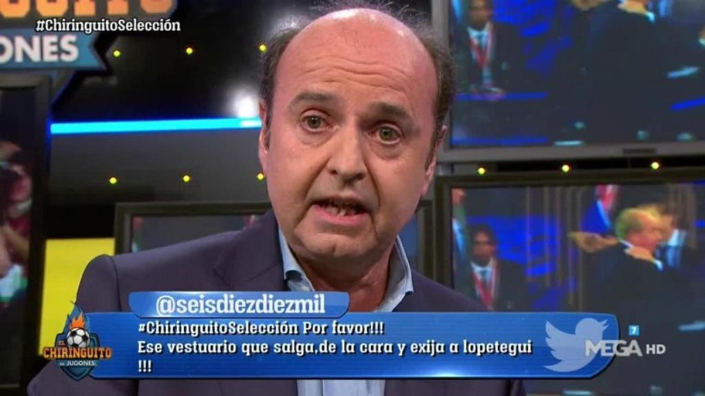 Juanma Rodríguez en El Chiringuito. Foto: Twitter (@elchiringuitotv)