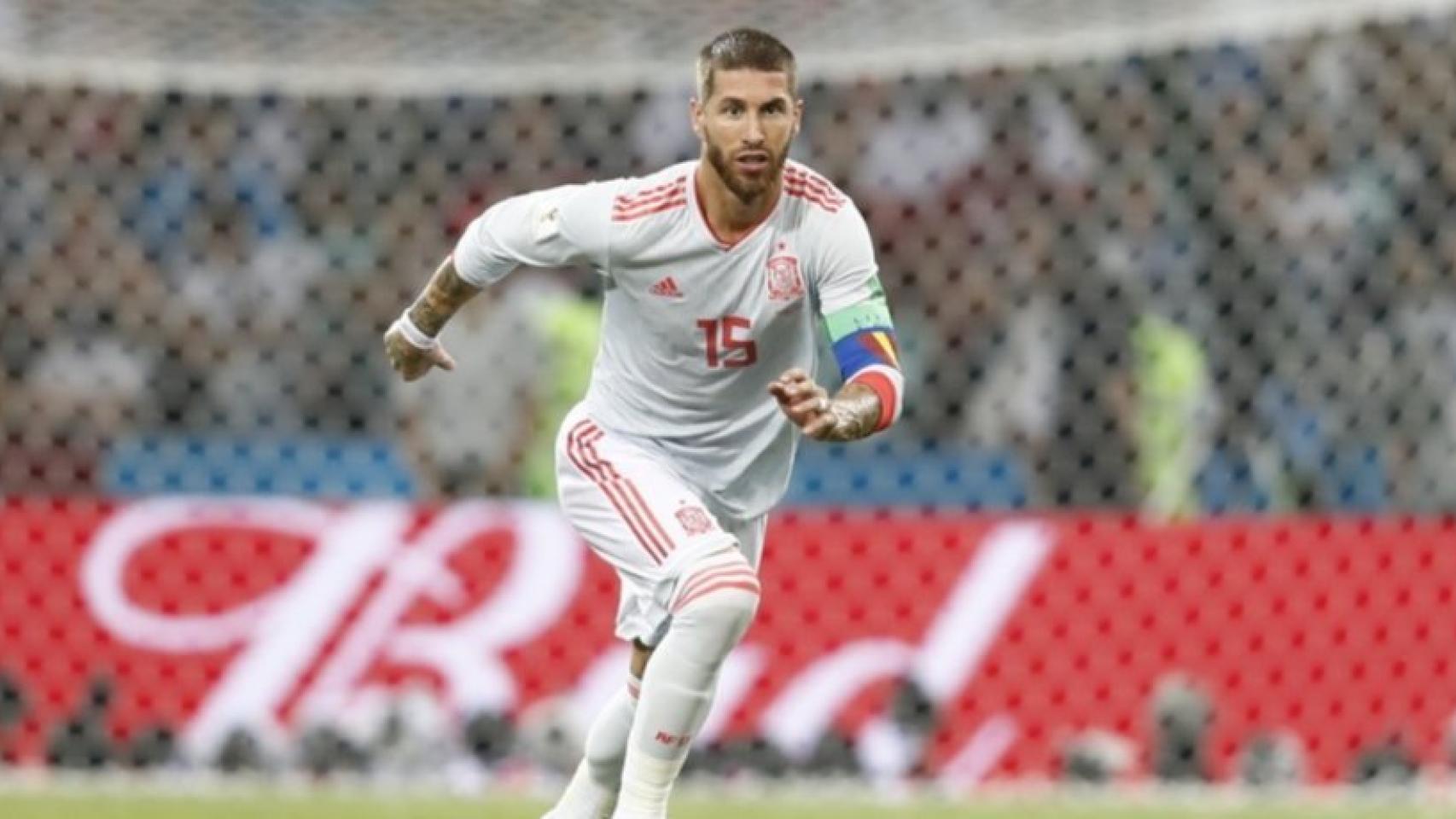 Sergio Ramos durante el partido contra Portugal. Foto: Twitter (@SeFutbol)