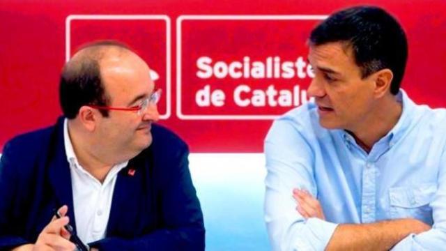 El presidente del Gobierno, Pedro Sánchez, y el primer secretario del PSC, Miquel Iceta.