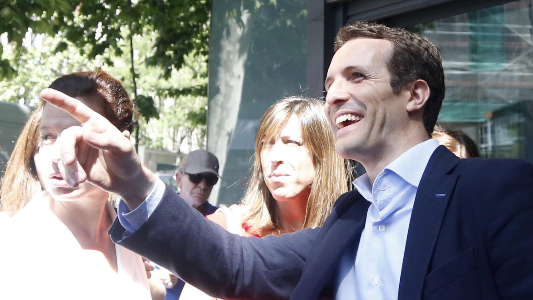 Pablo Casado, a su llegada a la sede del PP de Génova este lunes.