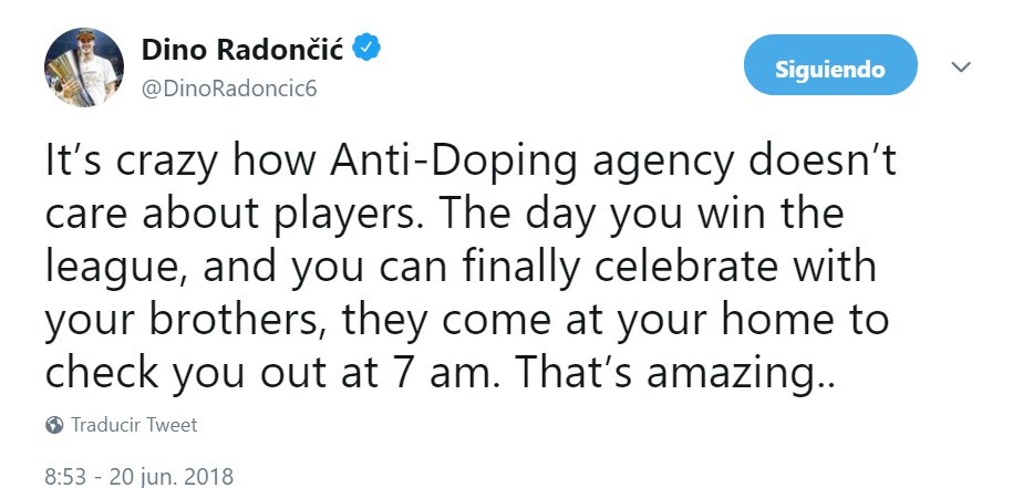 Dino Radoncic denuncia el control antidpoing tras ganar la ACB