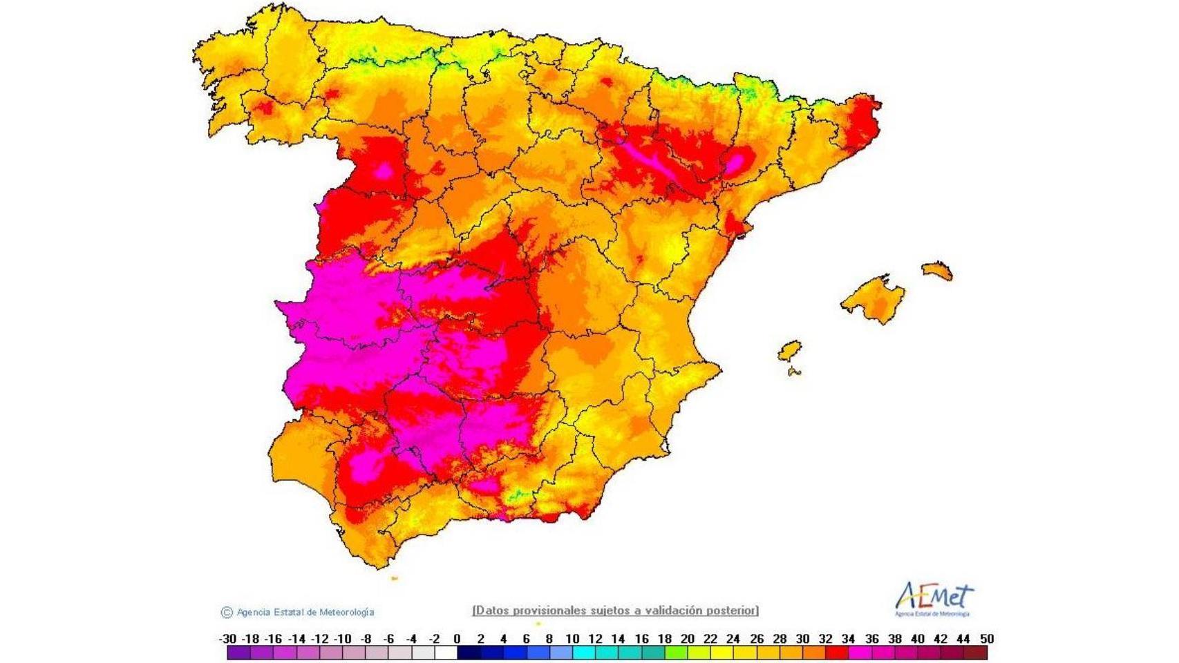 Anomalías de temperaturas a 21/06/2018.