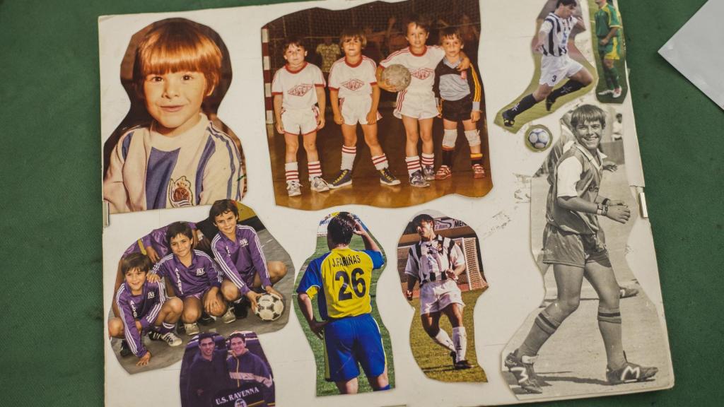Collage con fotos de Julio Fariñas en su época como jugador profesional llevado a cabo por sus propios hijos.