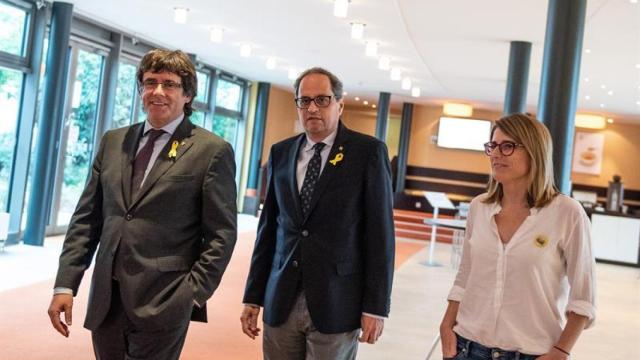 Quim Torra, junto a Carles Puigdemont y Elsa Artadi en  Berlín.