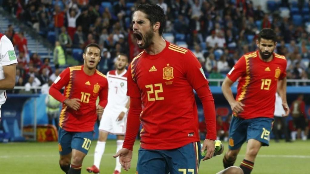 Isco celebra su gol con España. Foto: www.sefutbol.com