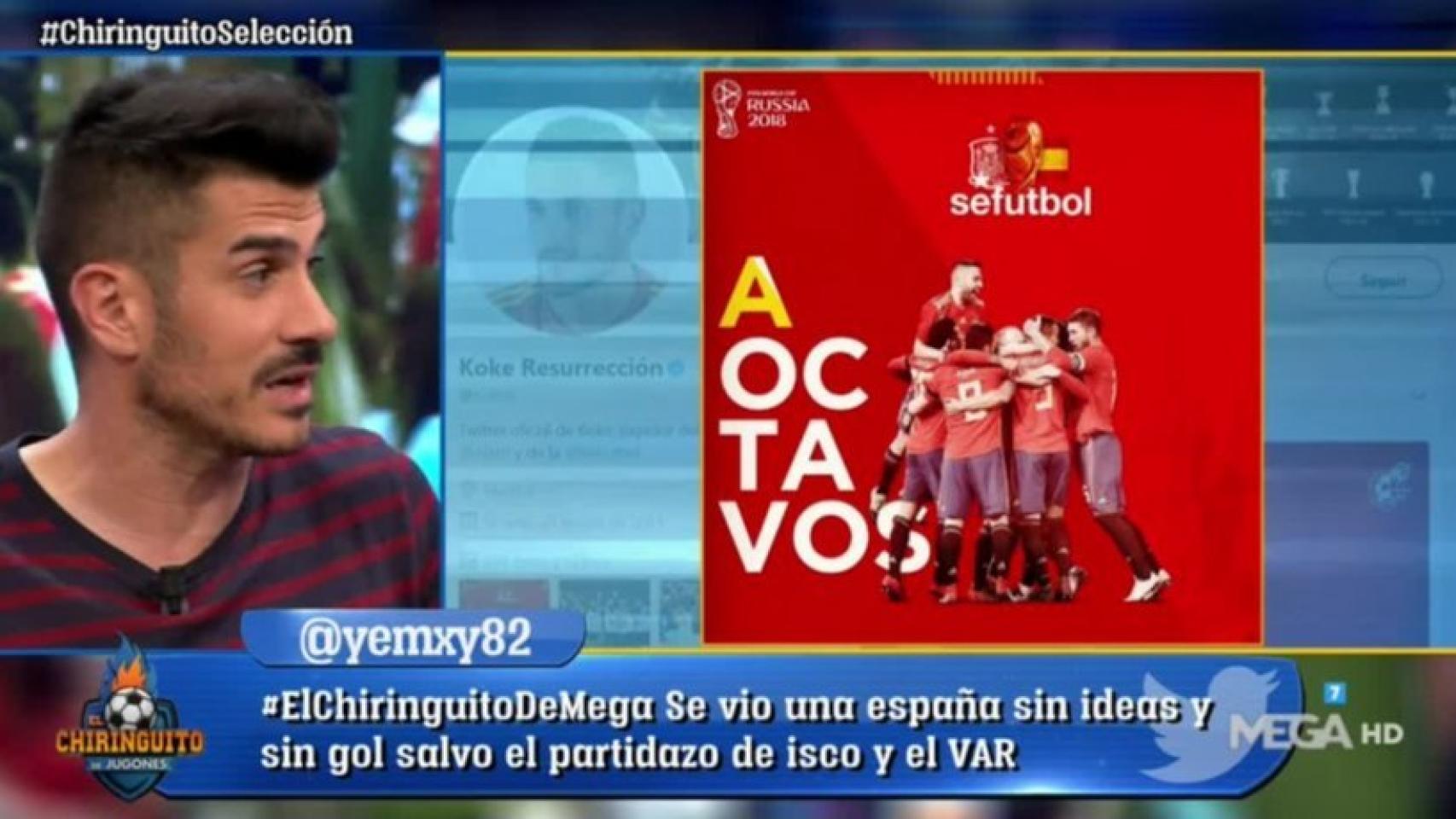 Álvaro Benito en El Chiringuito. Foto: Twitter (@elchiringuitotv)