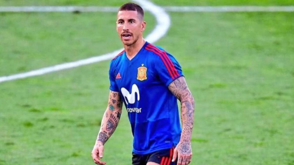 Sergio Ramos durante un entrenamiento con la Selección. Foto: Twitter (@sergioramos)