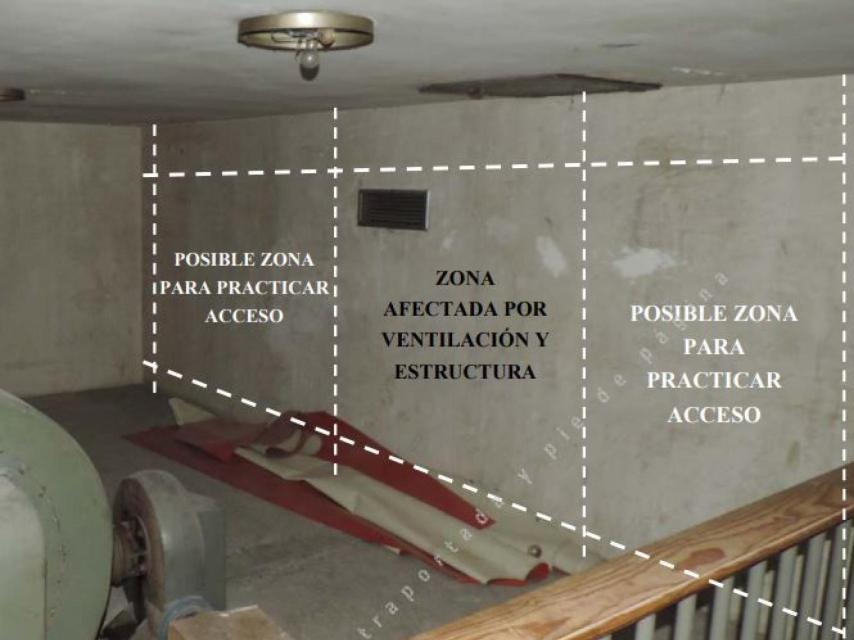 Detalle del cerramiento de separación de la sala de maquinaria del órgano con cámara de columbarios.