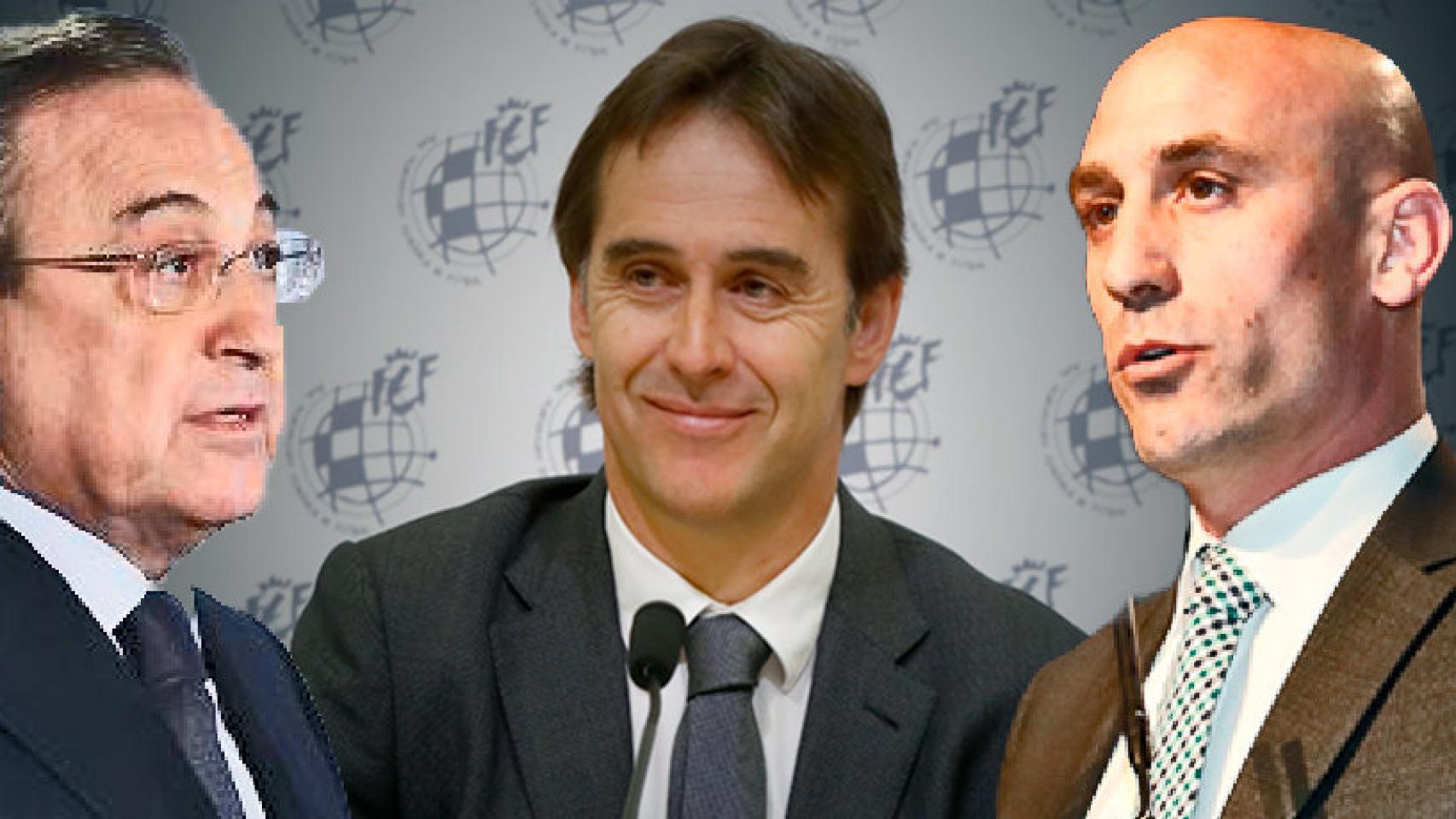 Florentino Pérez, Julen Lopetegui y Luis Rubiales