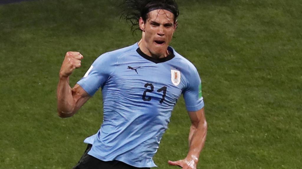 Cavani, en la celebración de su segundo gol a Portugal.