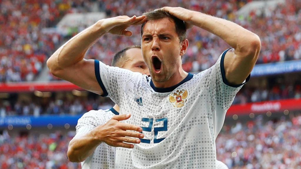 Dzyuba celebra el gol de Rusia frente a España.