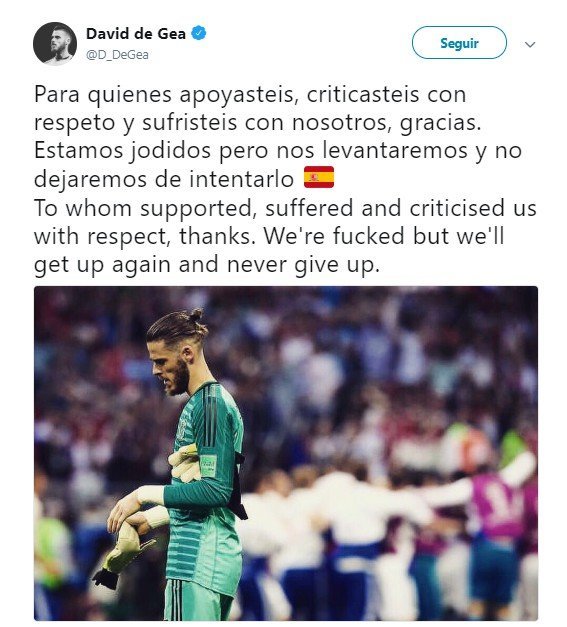 El tweet de De Gea tras su Mundial.Foto: Twitter (@D_DeGea)