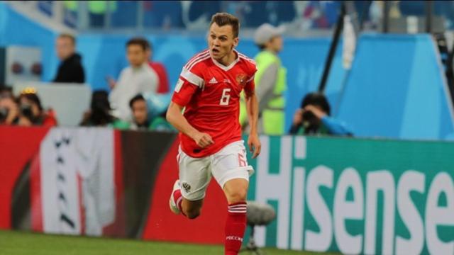 Denis Cheryshev durante el partido ante Egipto. Foto: rfs.ru