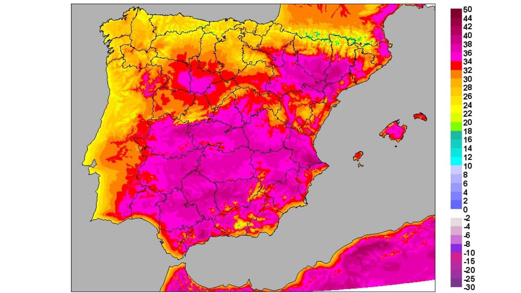 Las máximas superarán los 40ºC en la mayor parte de la Península para el martes 10.