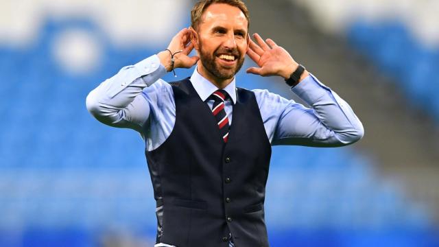 Gary Southgate celebra el pase a semifinales de Inglaterra.