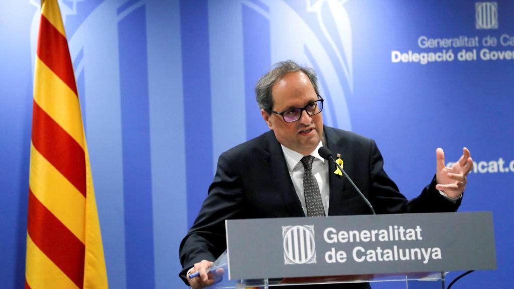 El presidente de la Generalitat de Catalunya, Quim Torra, durante su comparecencia.