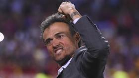 Luis Enrique celebra una victoria en su etapa en el Barcelona.