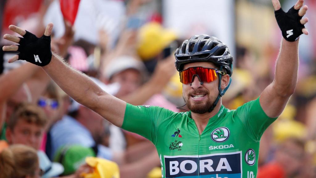 Peter Sagan celebra su victoria en la quinta etapa de Tour.