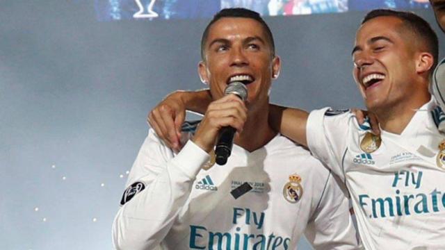 Cristiano durante la celebración de La Decimotercera en el Santiago Bernabéu