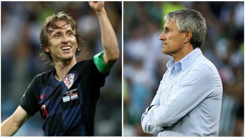 Luka Modric y Quique Setién