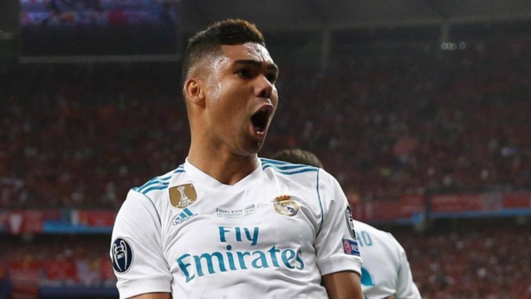 Casemiro celebra el gol de Bale