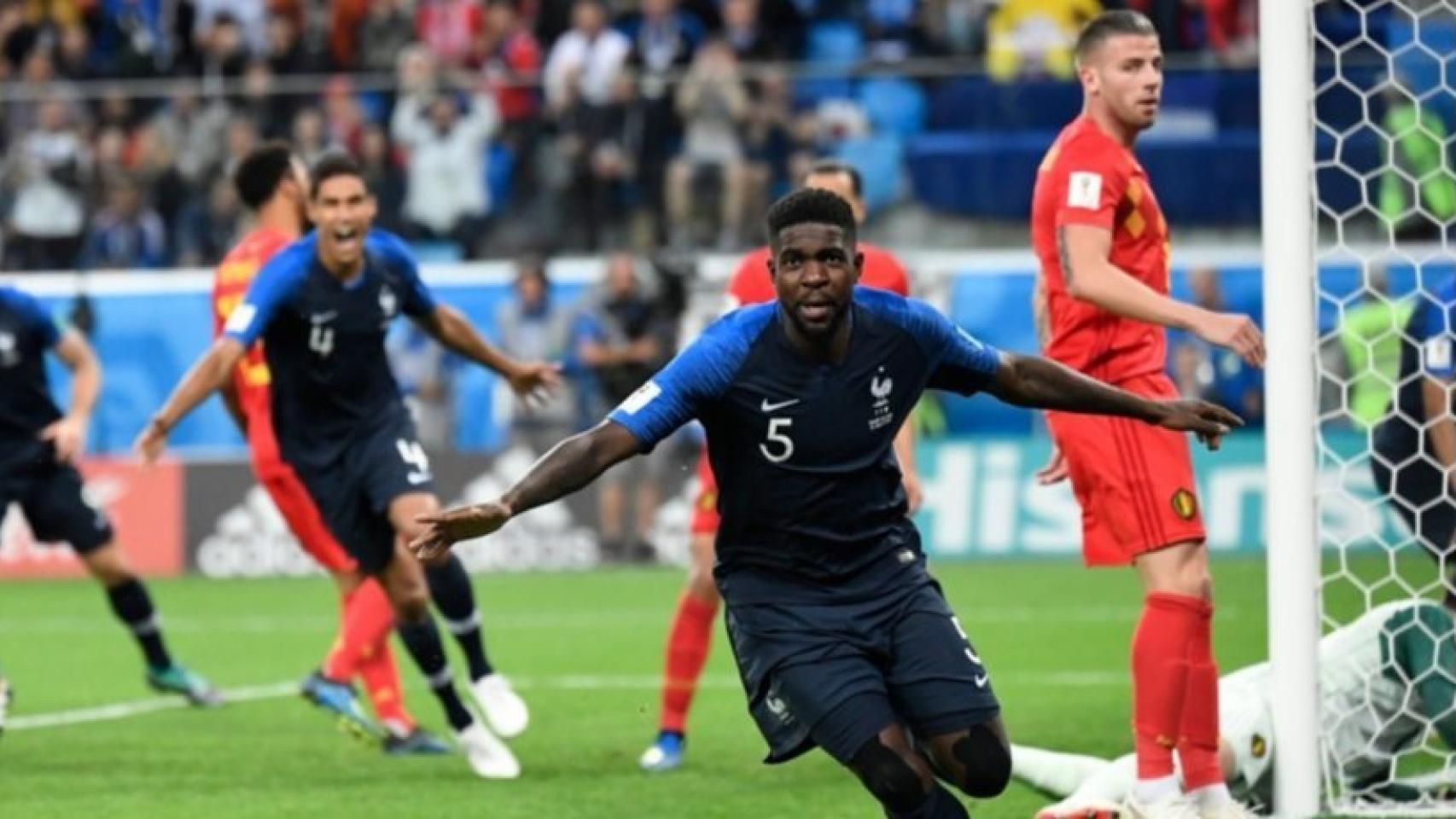 Umtiti celebra su gol ante Bélgica en las semis del Mundial. Foto: Twitter (@equipedefrance)