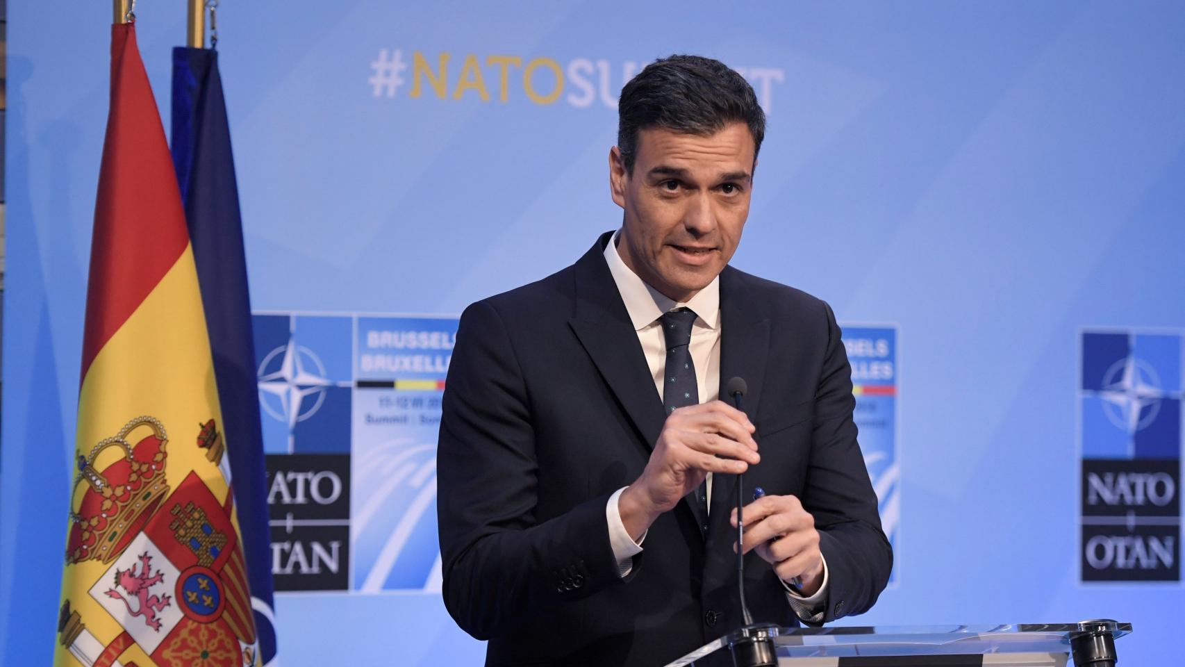 Sánchez, durante la rueda de prensa tras la cumbre de la OTAN
